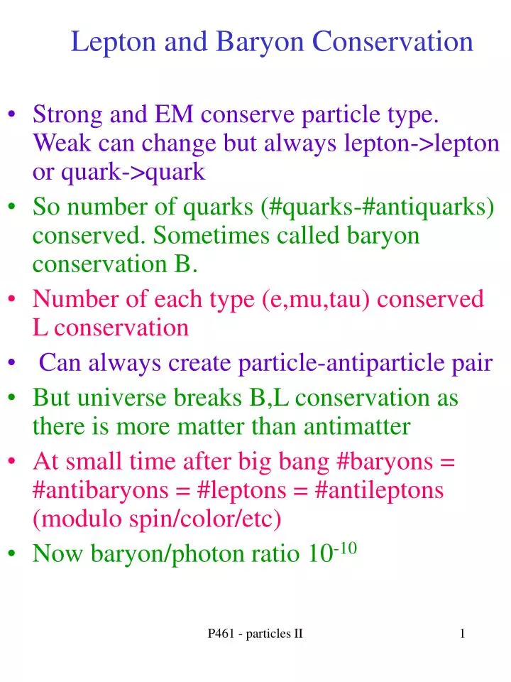 lepton and baryon conservation