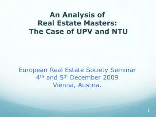An Analysis of Real Estate Masters: The Case of UPV and NTU