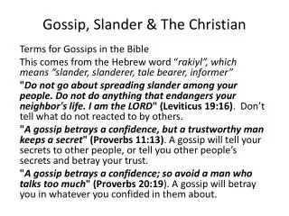 Gossip, Slander &amp; The Christian