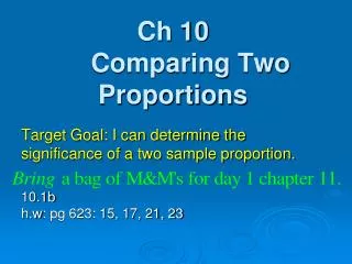 Ch 10 	Comparing Two Proportions