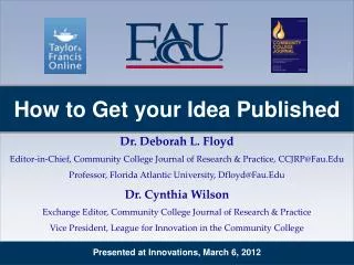 Presented at Innovations, March 6, 2012