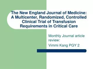 Monthly Journal article review: Vimmi Kang PGY 2