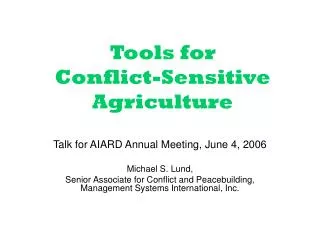Tools for Conflict-Sensitive Agriculture