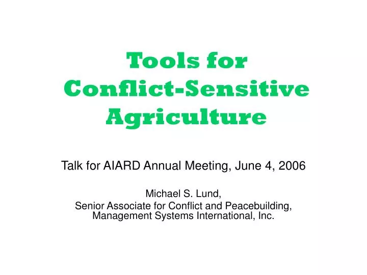 tools for conflict sensitive agriculture