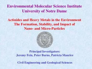 Environmental Molecular Science Institute University of Notre Dame