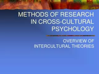 METHODS OF RESEARCH IN CROSS-CULTURAL PSYCHOLOGY