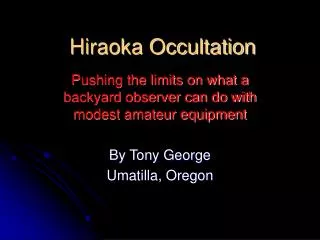 Hiraoka Occultation