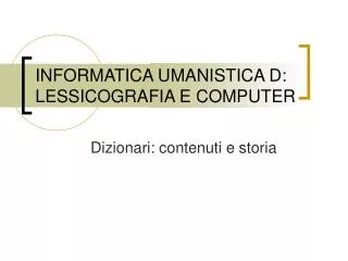 informatica umanistica d lessicografia e computer