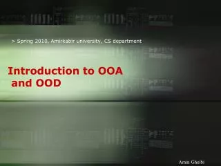 Introduction to OOA and OOD