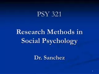 PSY 321 Research Methods in Social Psychology Dr. Sanchez