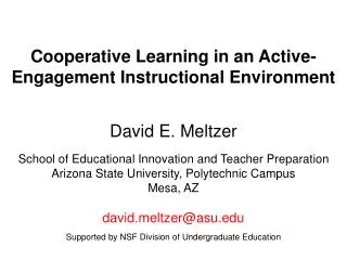 Cooperative Learning in an Active-Engagement Instructional Environment
