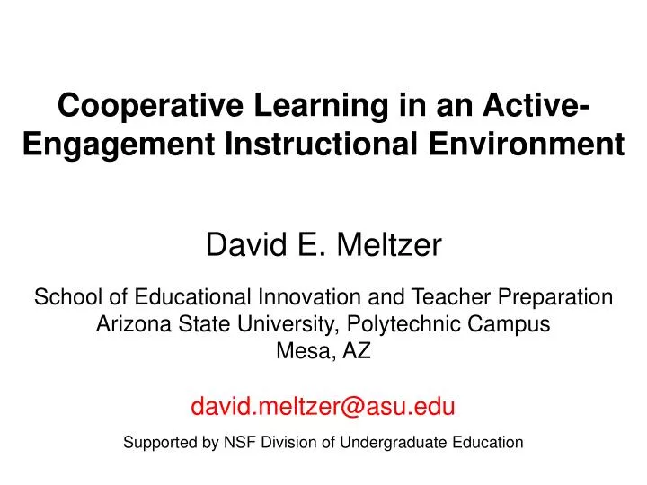 cooperative learning in an active engagement instructional environment