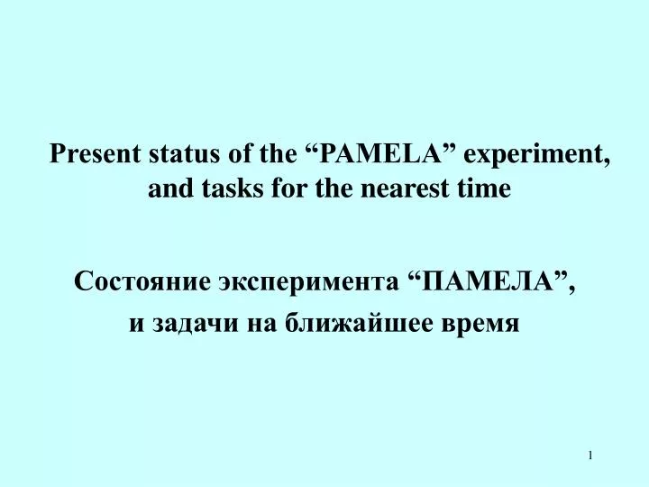 present status of the pamela experiment and tasks for the nearest time