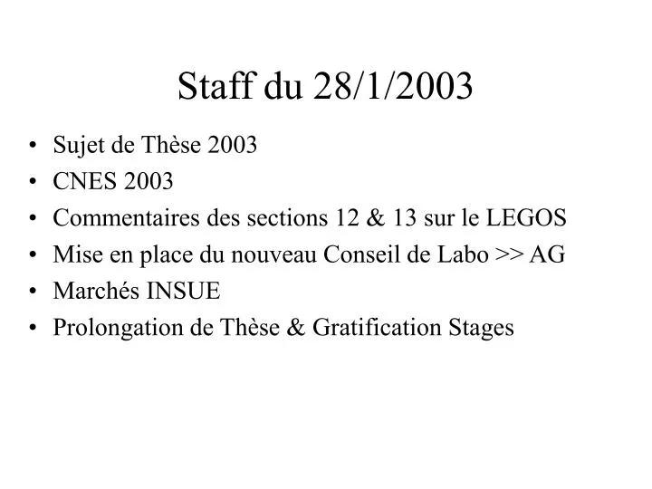 staff du 28 1 2003