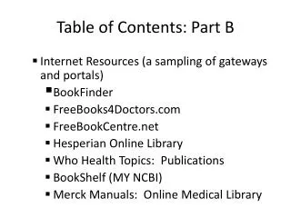 Table of Contents: Part B