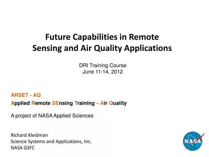 future capabilities in remote sensing and air quality applications
