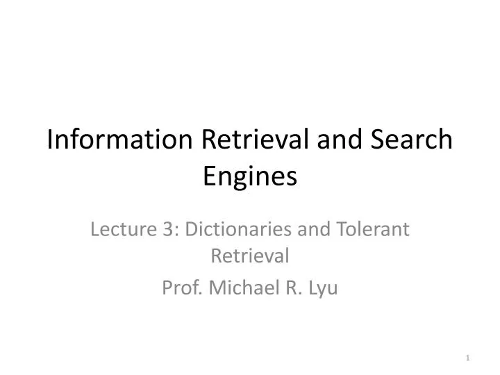 information retrieval and search engines
