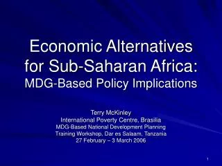 Economic Alternatives for Sub-Saharan Africa: MDG-Based Policy Implications