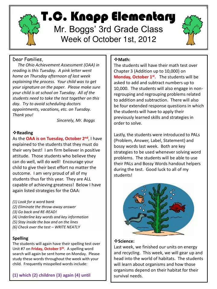 t c knapp elementary mr boggs 3rd grade class week of october 1st 2012