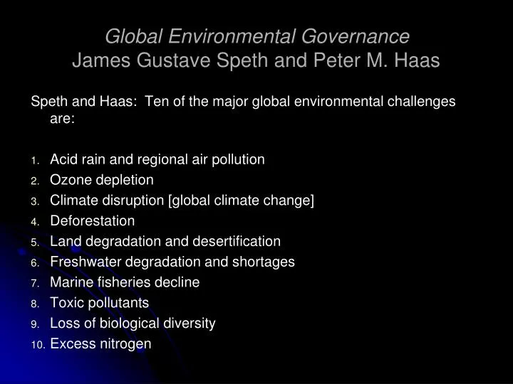 global environmental governance james gustave speth and peter m haas