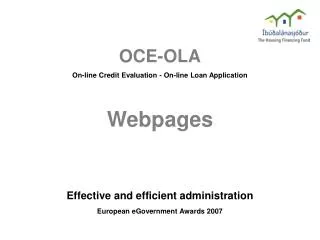 OCE-OLA On-line Credit Evaluation - On-line Loan Application Webpages