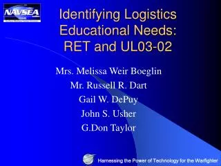 Identifying Logistics Educational Needs: RET and UL03-02