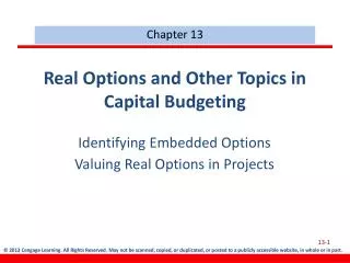 Real Options and Other Topics in Capital Budgeting