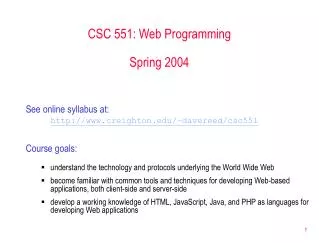 CSC 551: Web Programming Spring 2004