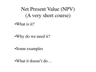 Net Present Value (NPV) (A very short course)