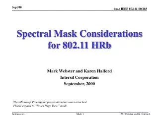 Spectral Mask Considerations for 802.11 HRb