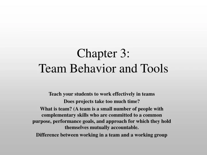 chapter 3 team behavior and tools