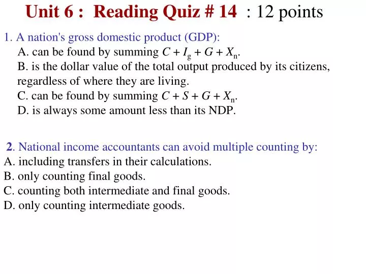 unit 6 reading quiz 14 12 points