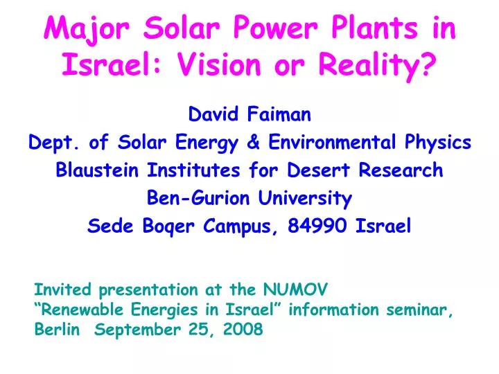 major solar power plants in israel vision or reality
