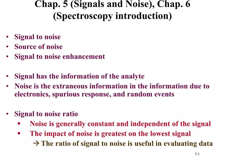 chap 5 signals and noise chap 6 spectroscopy introduction