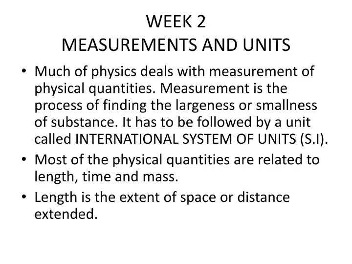 week 2 measurements and units