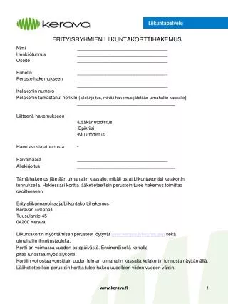 erityisryhmien liikuntakorttihakemus