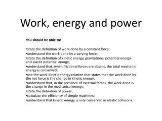 Work , energy and power