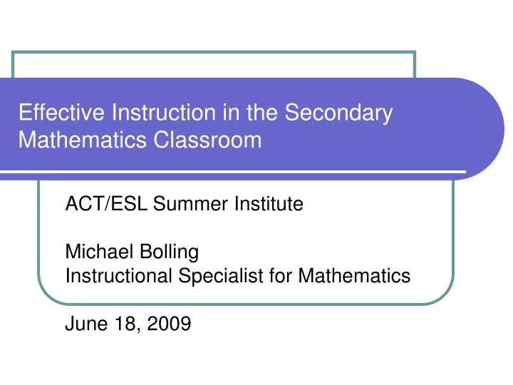 effective instruction in the secondary mathematics classroom