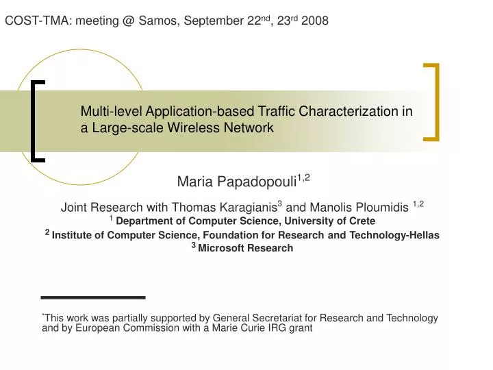 multi level application based traffic characterization in a large scale wireless network