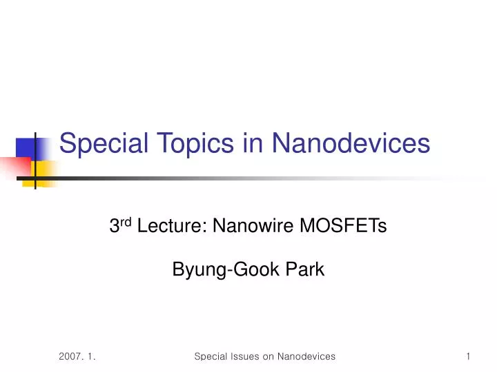 special topics in nanodevices