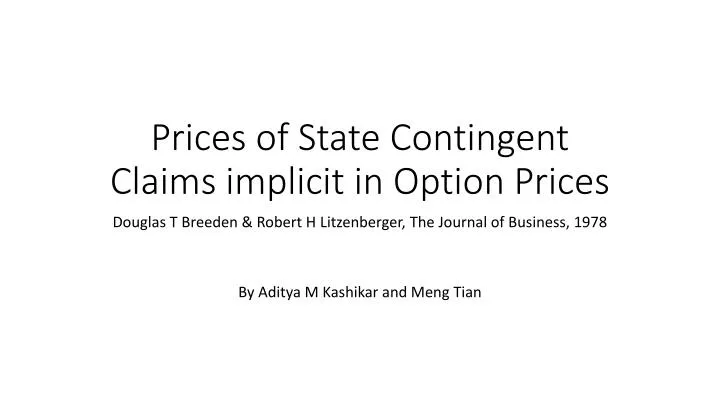 prices of state contingent claims implicit in option prices