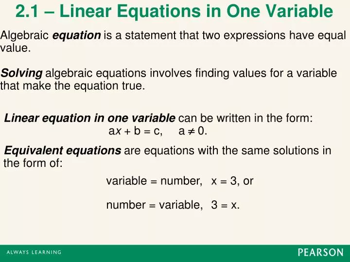 2 1 linear equations in one variable