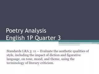 Poetry Analysis English 1P Quarter 3