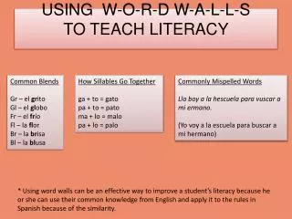 USING W-O-R-D W-A-L-L-S TO TEACH LITERACY