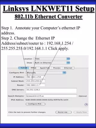 Linksys LNKWET11 Setup 802.11b Ethernet Converter