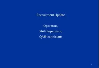 Recruitment Update Operators, Shift Supervisor, QMI technicians
