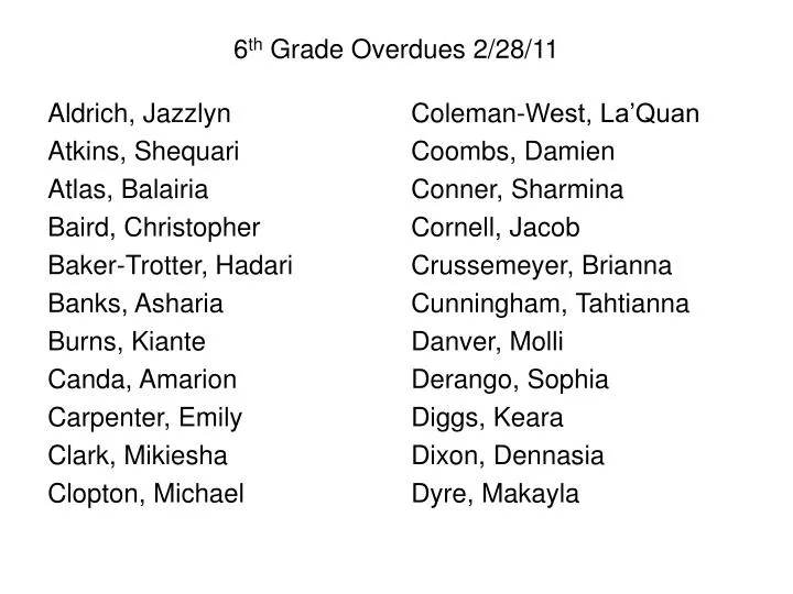 6 th grade overdues 2 28 11