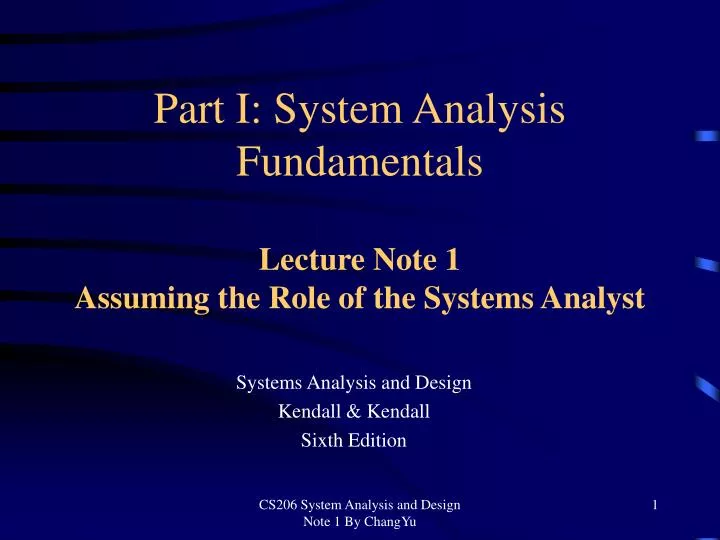part i system analysis fundamentals lecture note 1 assuming the role of the systems analyst
