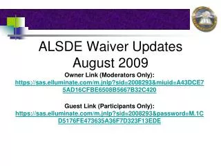 ALSDE Waiver Updates August 2009