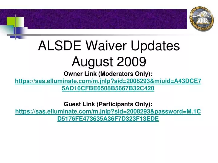 alsde waiver updates august 2009